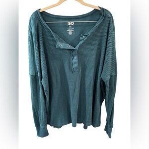 SO Deep Teal Ribbed Button-Up Top
